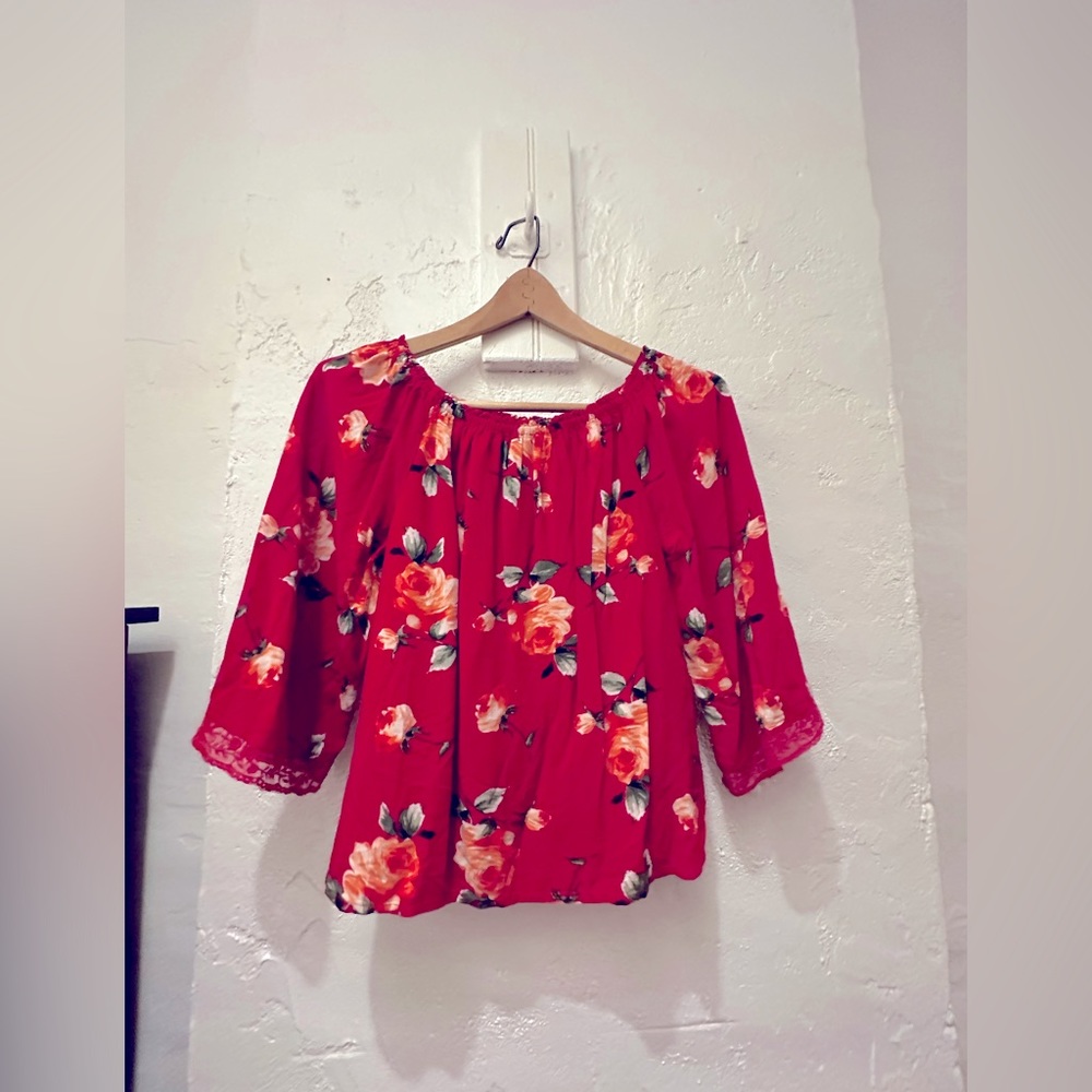 Red Floral Blouse Abercrombie and Fitch
